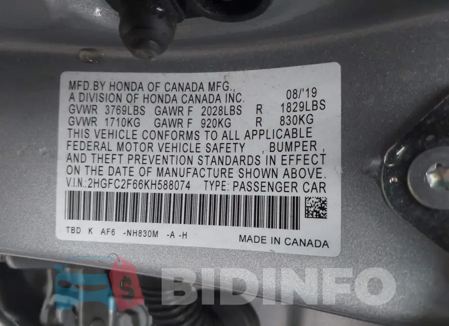 2HGFC2F66KH588074 Photo# 9