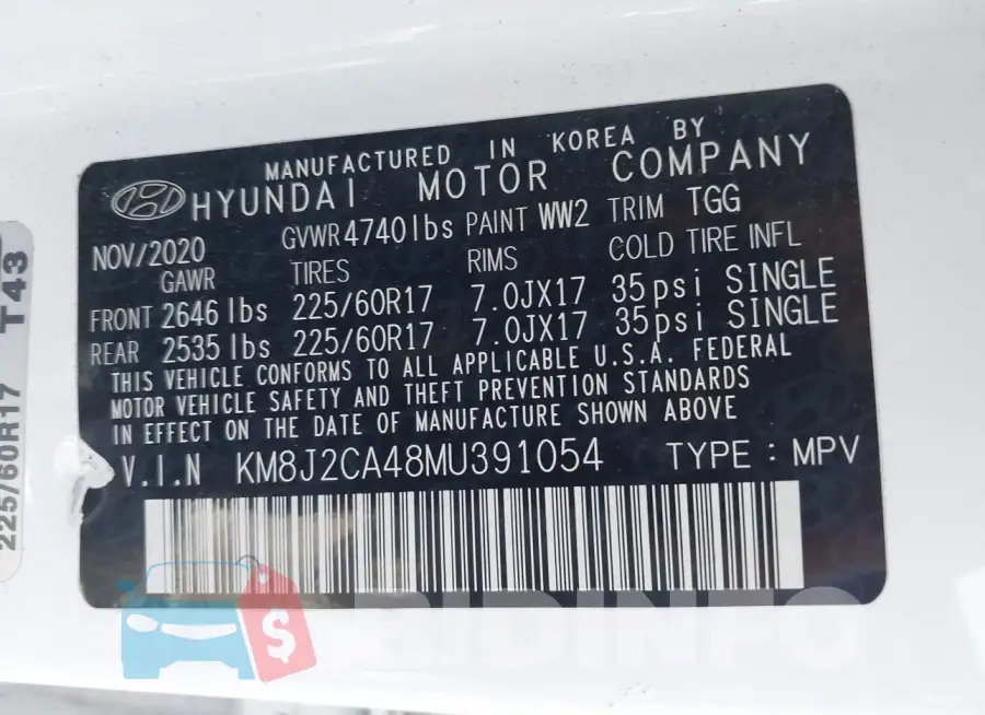 KM8J2CA48MU391054 Photo# 9
