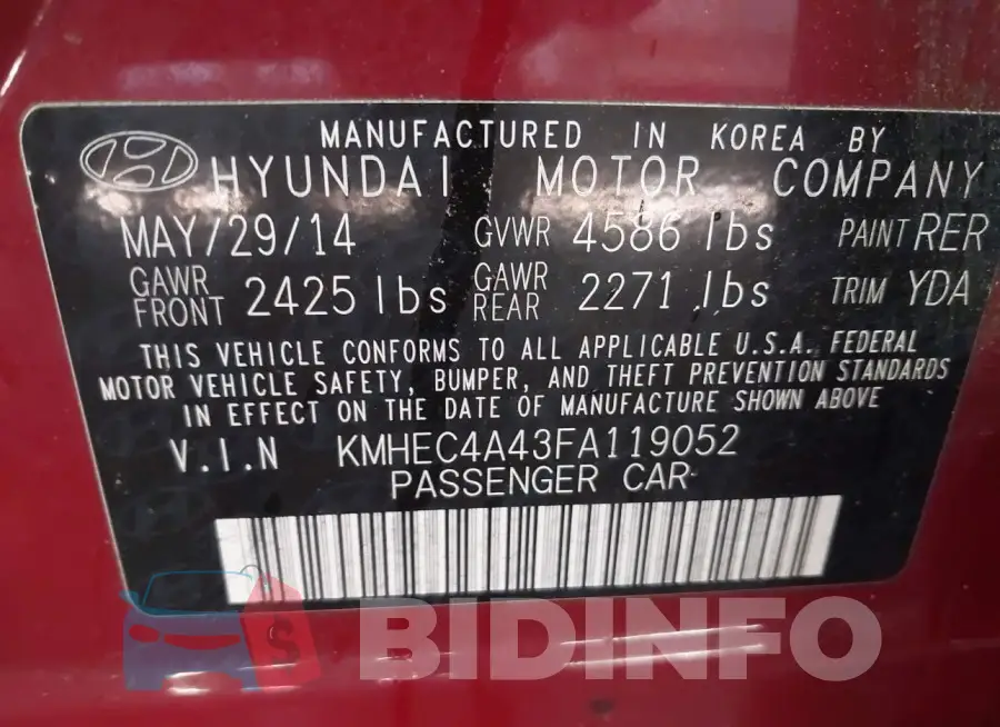 KMHEC4A43FA119052 Photo# 9