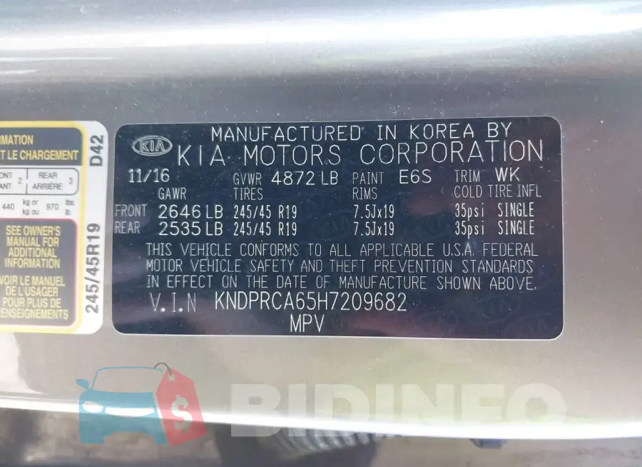 KNDPRCA65H7209682 Photo# 9