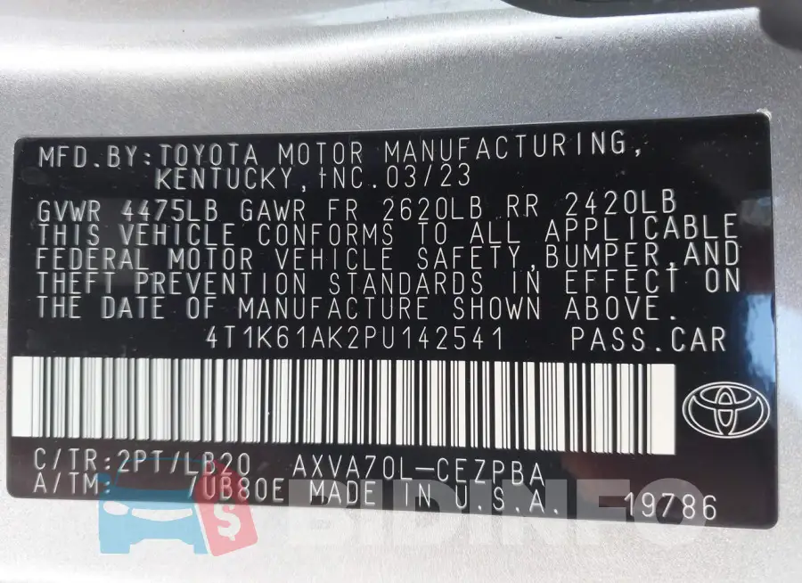 4T1K61AK2PU142541 Photo# 9
