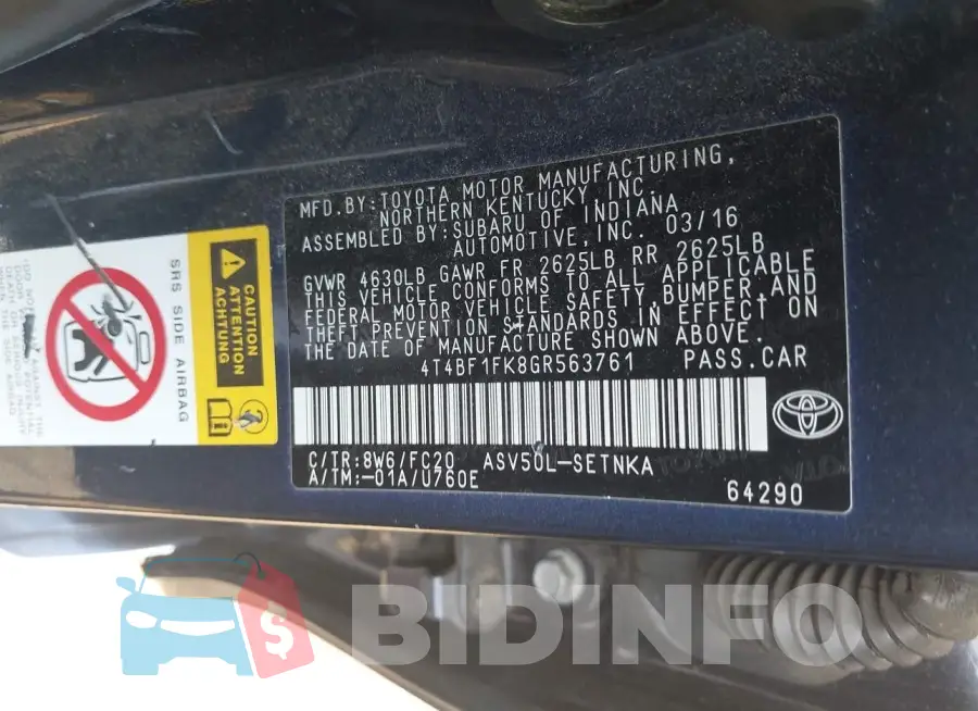 4T4BF1FK8GR563761 Photo# 9
