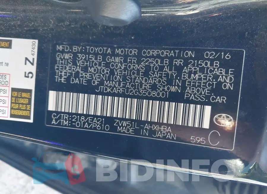JTDKARFU2G3508001 Photo# 9