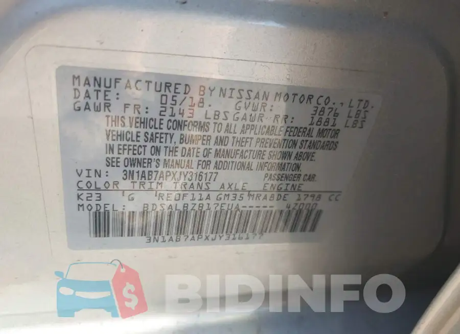 3N1AB7APXJY316177 Photo# 9