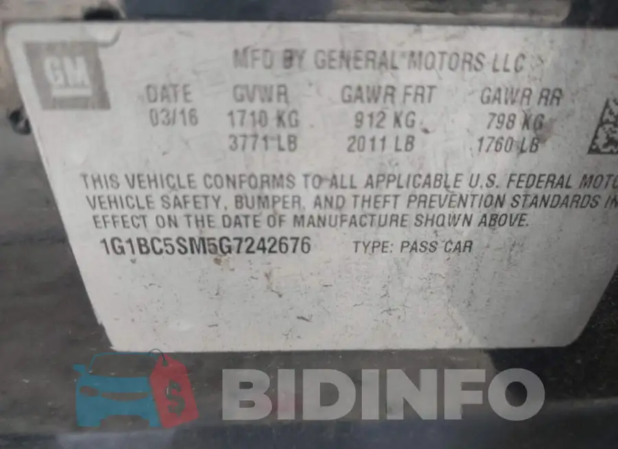 1G1BC5SM5G7242676 Photo# 9