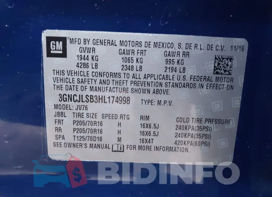 3GNCJLSB3HL174998 Photo# 9
