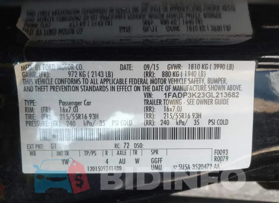 1FADP3K23GL213682 Photo# 9