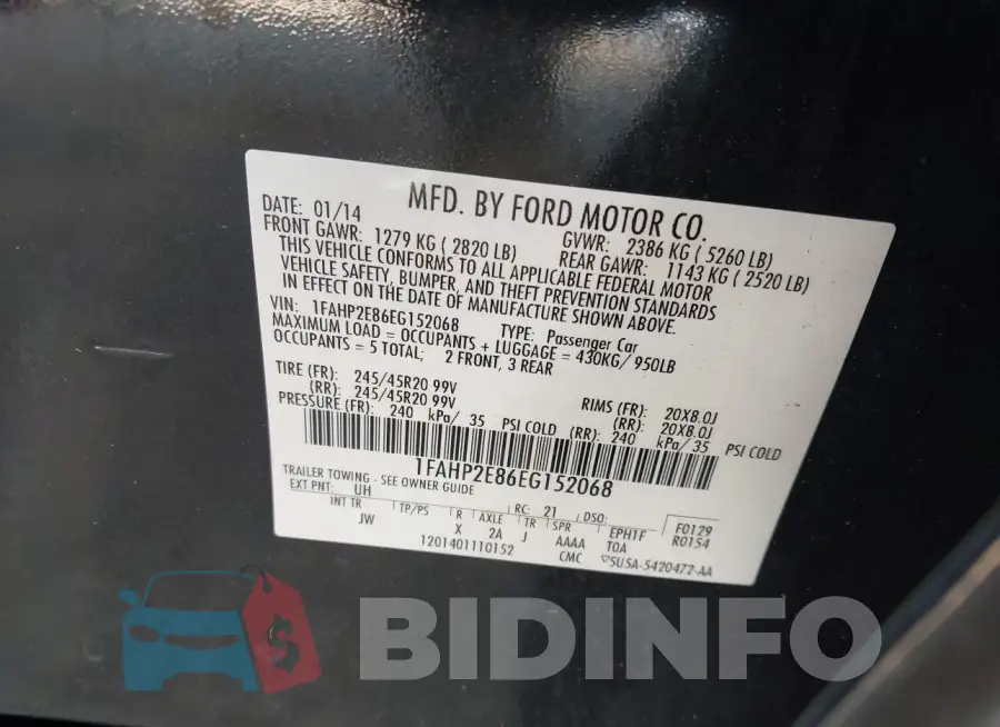 1FAHP2E86EG152068 Photo# 9