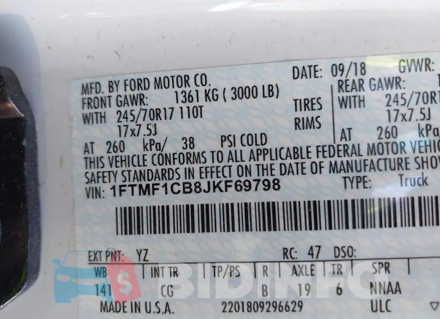 1FTMF1CB8JKF69798 Photo# 9