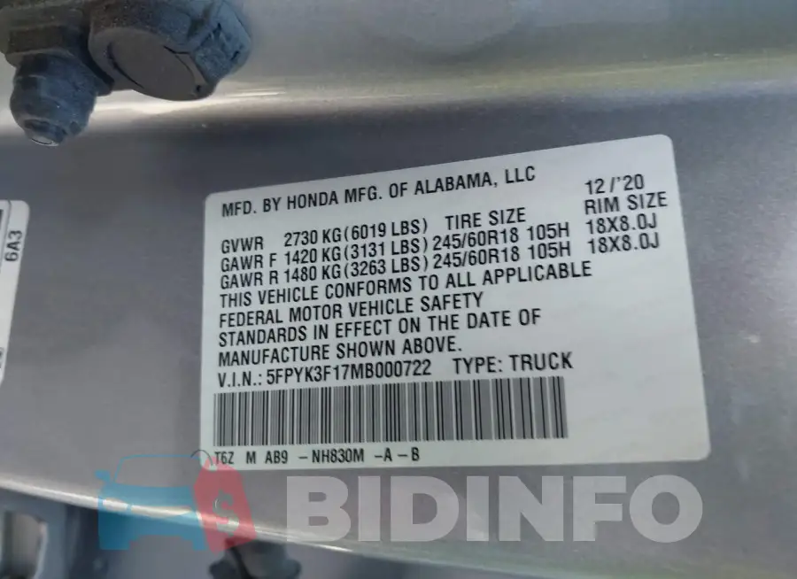 5FPYK3F17MB000722 Photo# 9