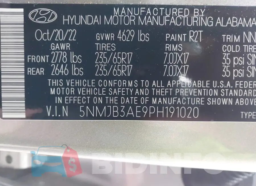 5NMJB3AE9PH191020 Photo# 9