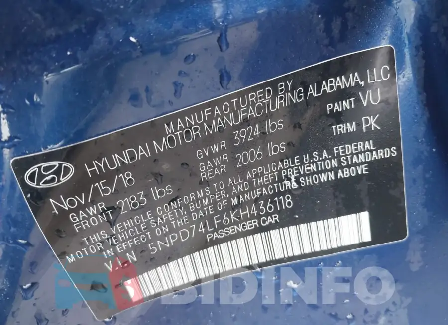 5NPD74LF6KH436118 Photo# 9