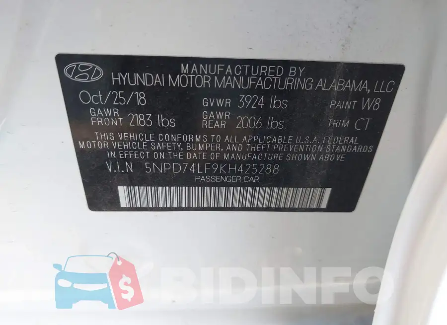 5NPD74LF9KH425288 Photo# 9