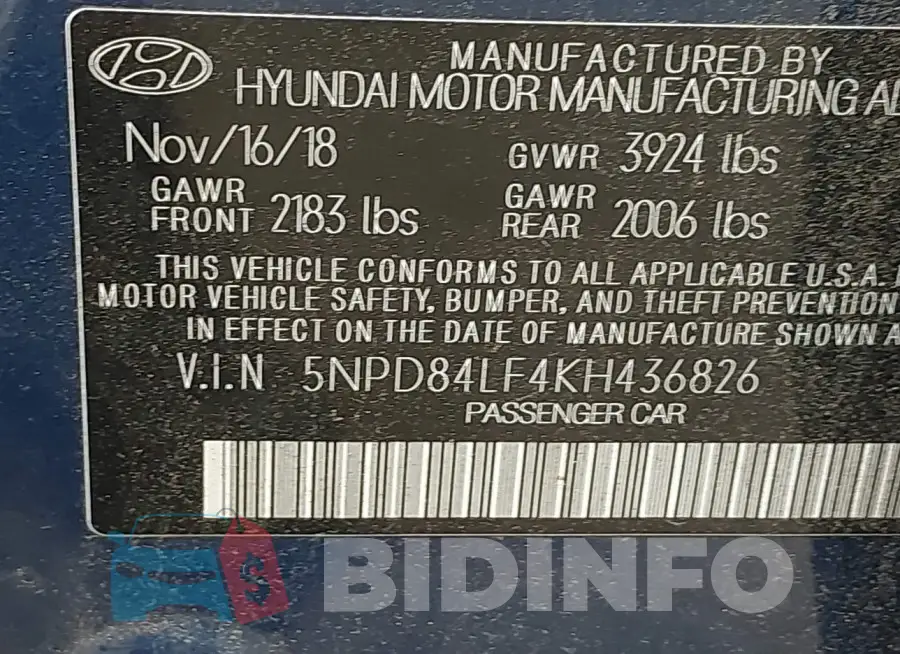 5NPD84LF4KH436826 Photo# 9