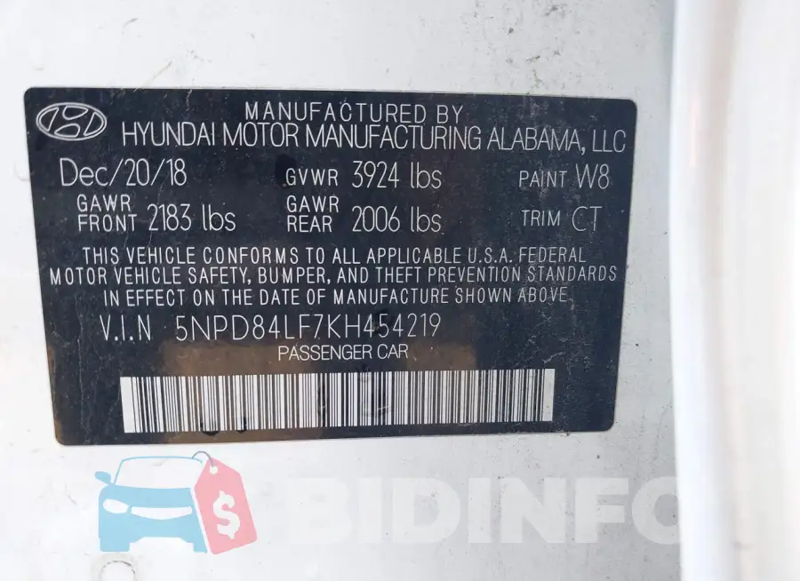 5NPD84LF7KH454219 Photo# 9