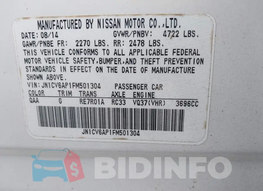 JN1CV6AP1FM501304 Photo# 9
