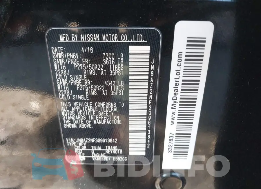 JN8AZ2NF3G9613842 Photo# 9