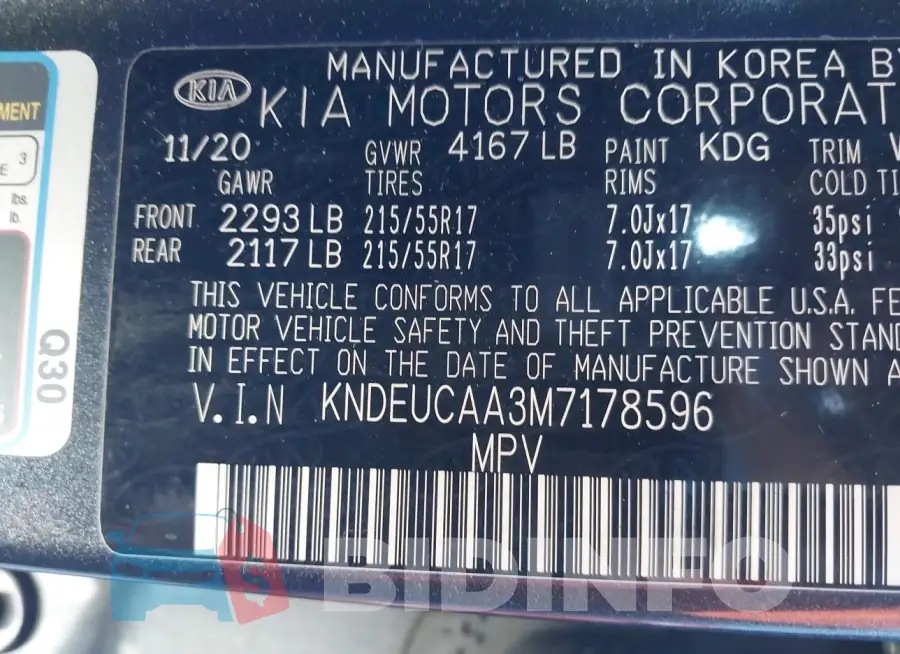 KNDEUCAA3M7178596 Photo# 9