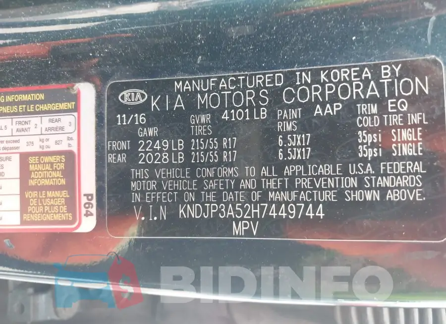 KNDJP3A52H7449744 Photo# 9