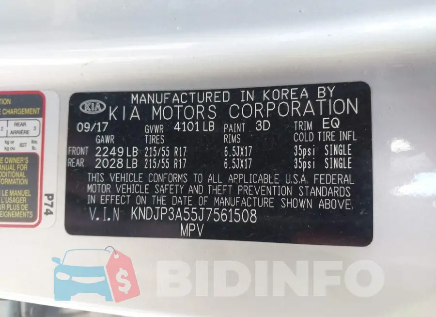 KNDJP3A55J7561508 Photo# 9