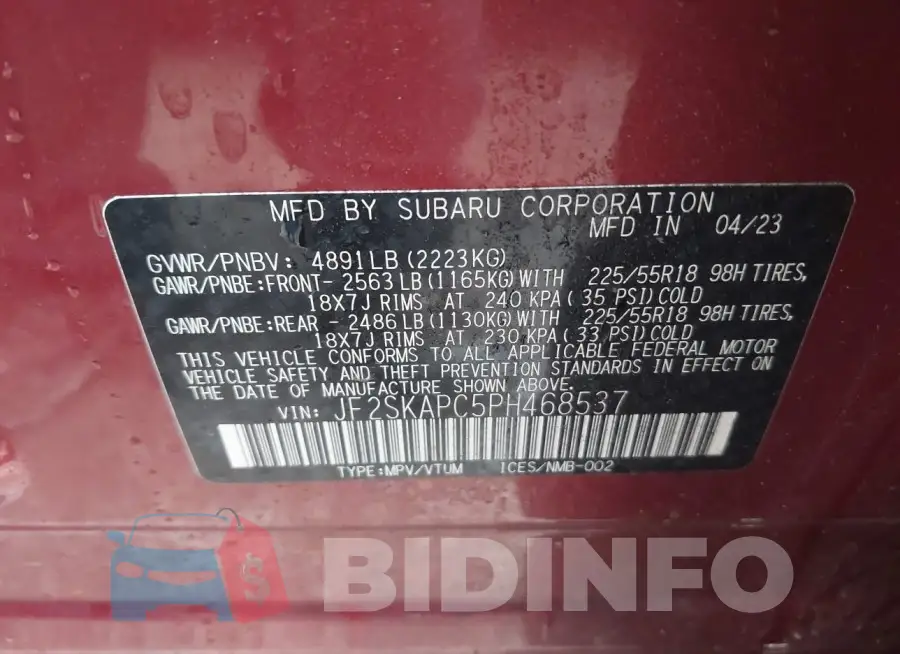 JF2SKAPC5PH468537 Photo# 9
