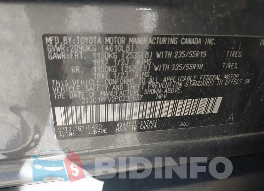 2T3C1RFV2PC235637 Photo# 9