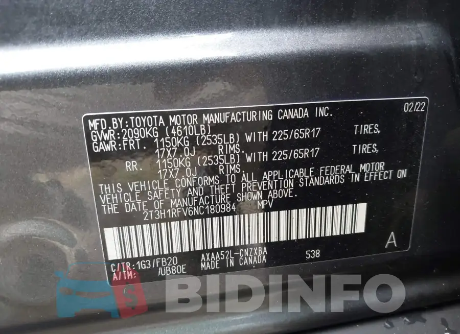 2T3H1RFV6NC180984 Photo# 9