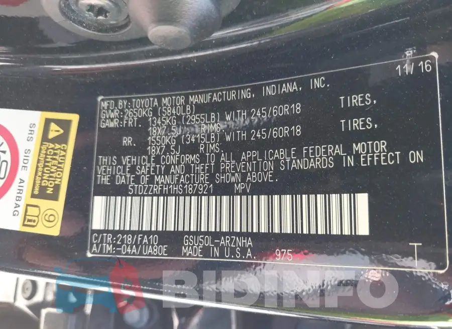 5TDZZRFH1HS187921 Photo# 9