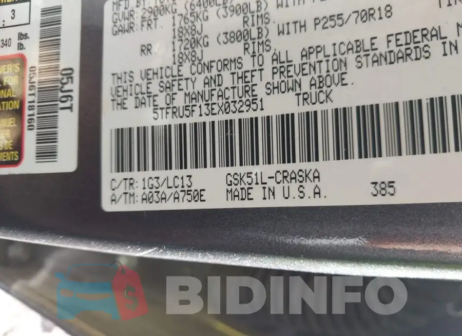 5TFRU5F13EX032951 Photo# 9