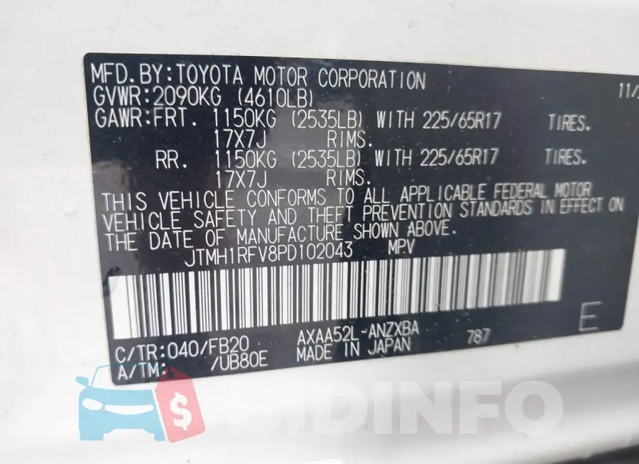 JTMH1RFV8PD102043 Photo# 9