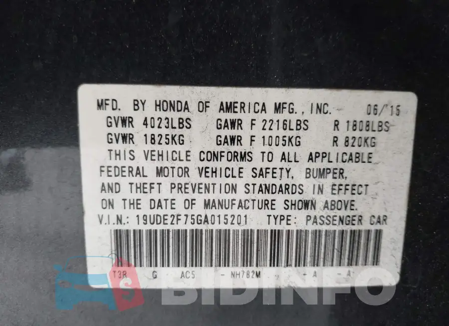 19UDE2F75GA015201 Photo# 9