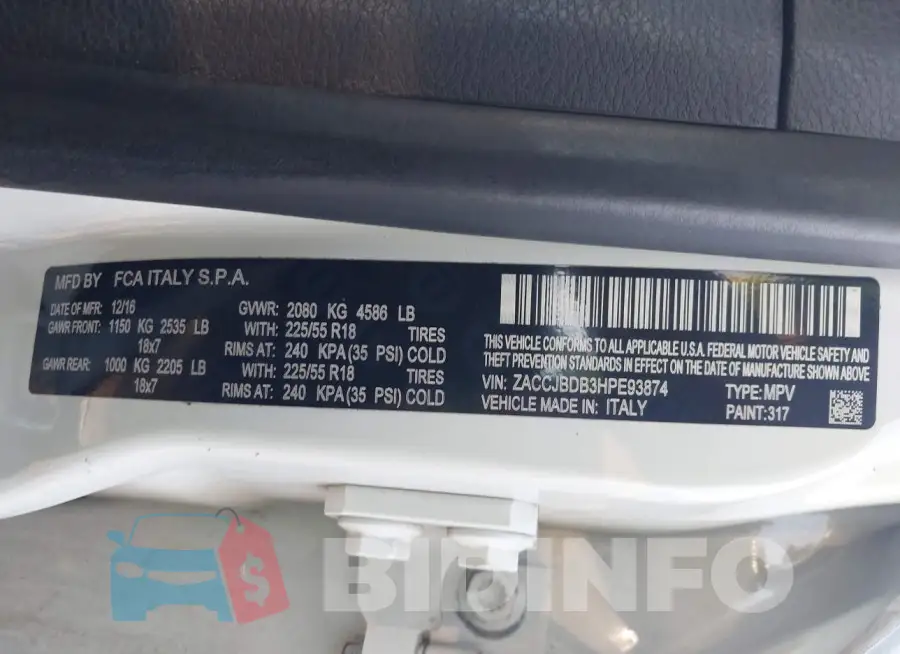 ZACCJBDB3HPE93874 Photo# 9