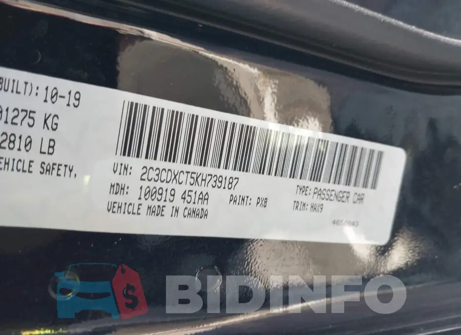2C3CDXCT5KH739187 Photo# 9