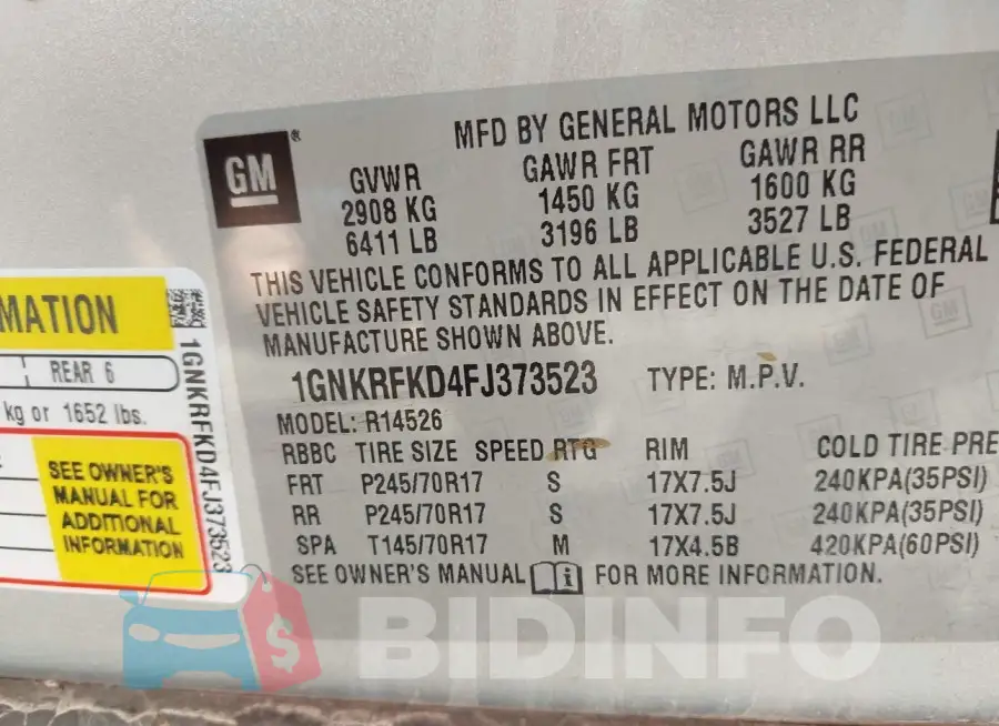 1GNKRFKD4FJ373523 Photo# 9