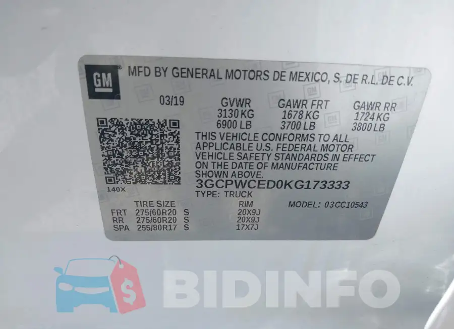 3GCPWCED0KG173333 Photo# 9