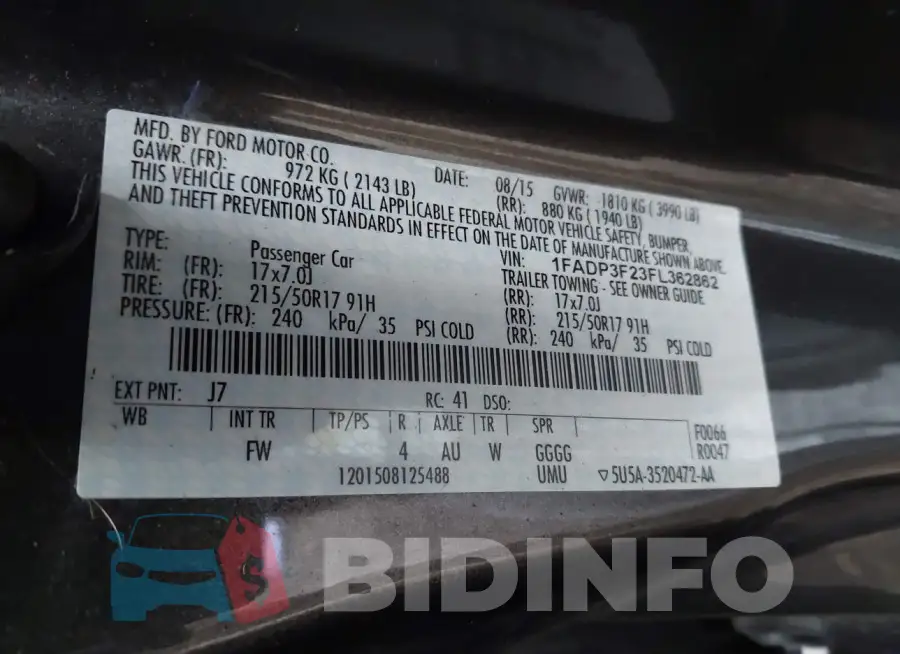 1FADP3F23FL362862 Photo# 9