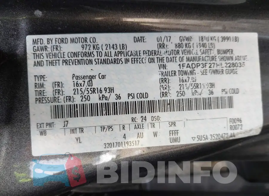 1FADP3F27HL228035 Photo# 9