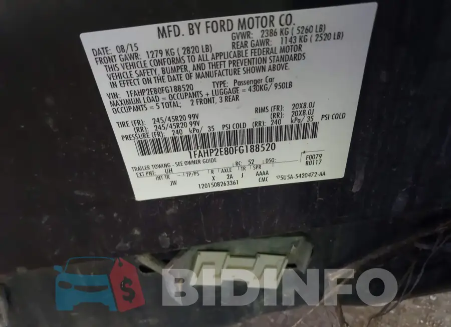 1FAHP2E80FG188520 Photo# 9