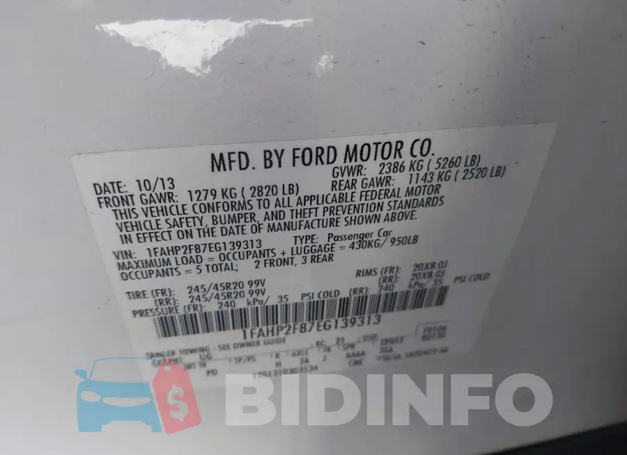 1FAHP2F87EG139313 Photo# 9