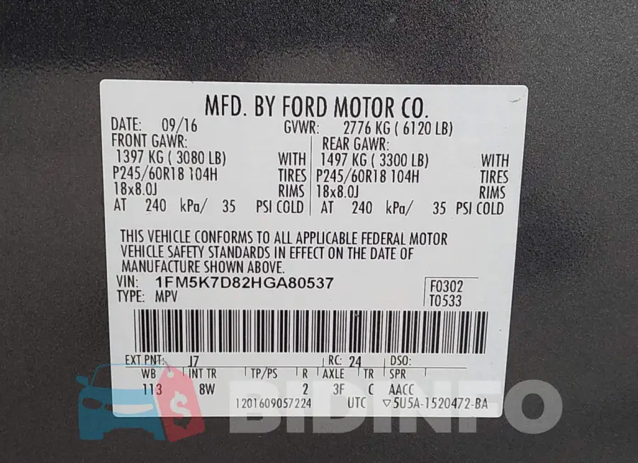 1FM5K7D82HGA80537 Photo# 9