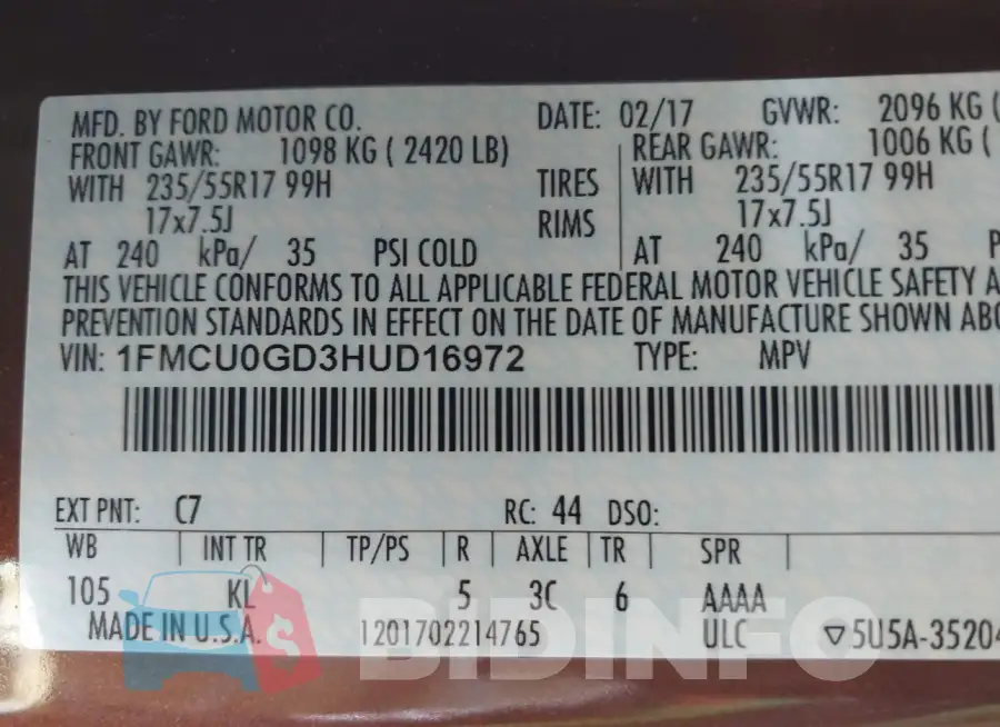 1FMCU0GD3HUD16972 Photo# 9