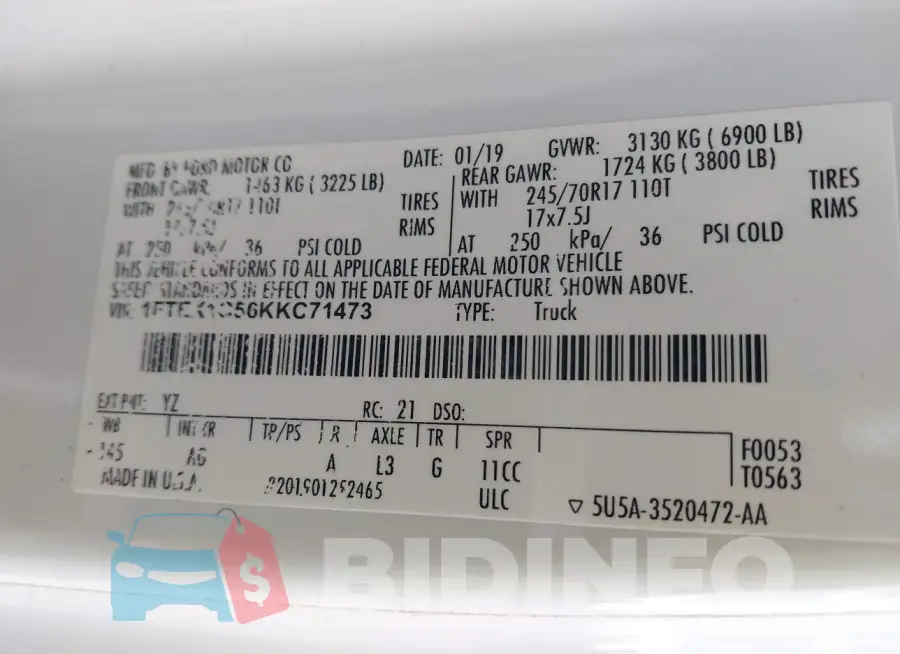1FTEX1C56KKC71473 Photo# 9