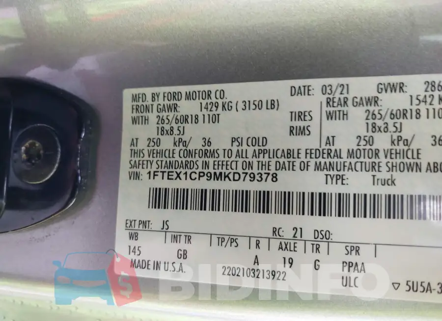 1FTEX1CP9MKD79378 Photo# 8