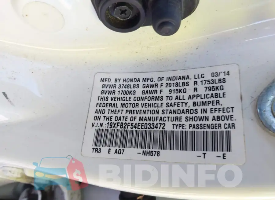 19XFB2F54EE033472 Photo# 9