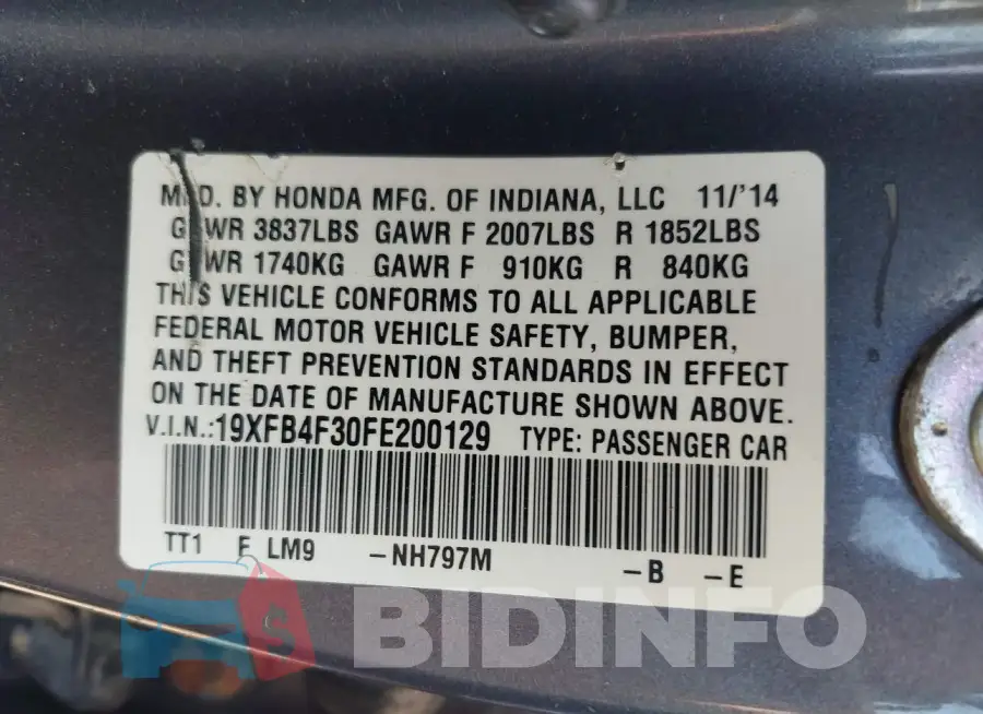 19XFB4F30FE200129 Photo# 9