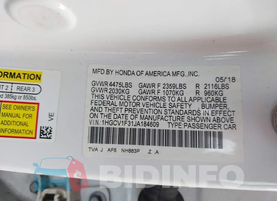 1HGCV1F31JA184609 Photo# 9