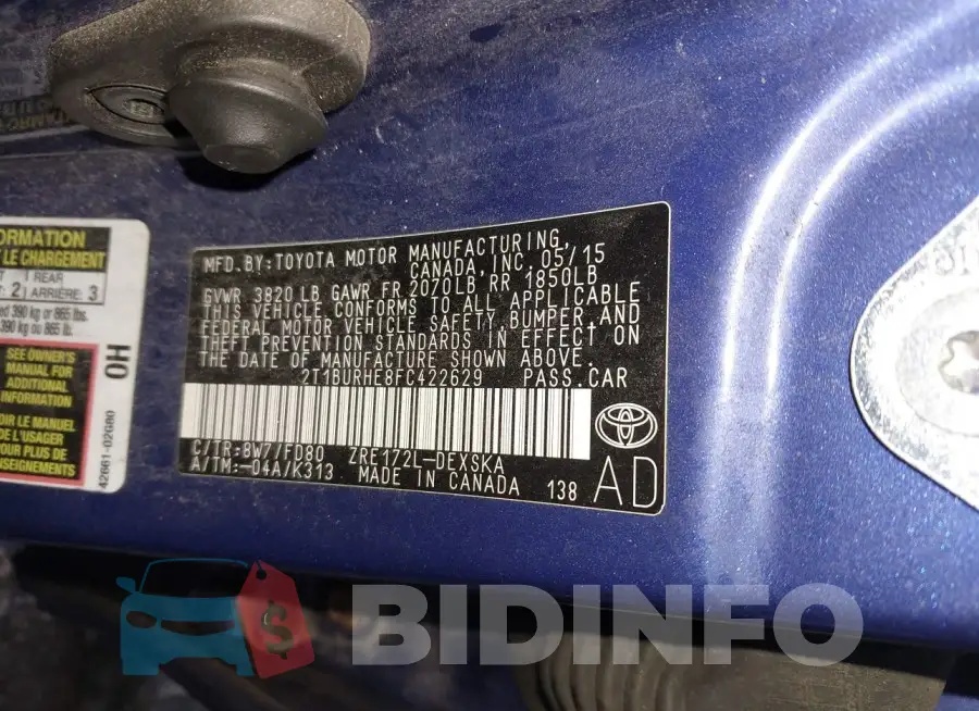 2T1BURHE8FC422629 Photo# 9