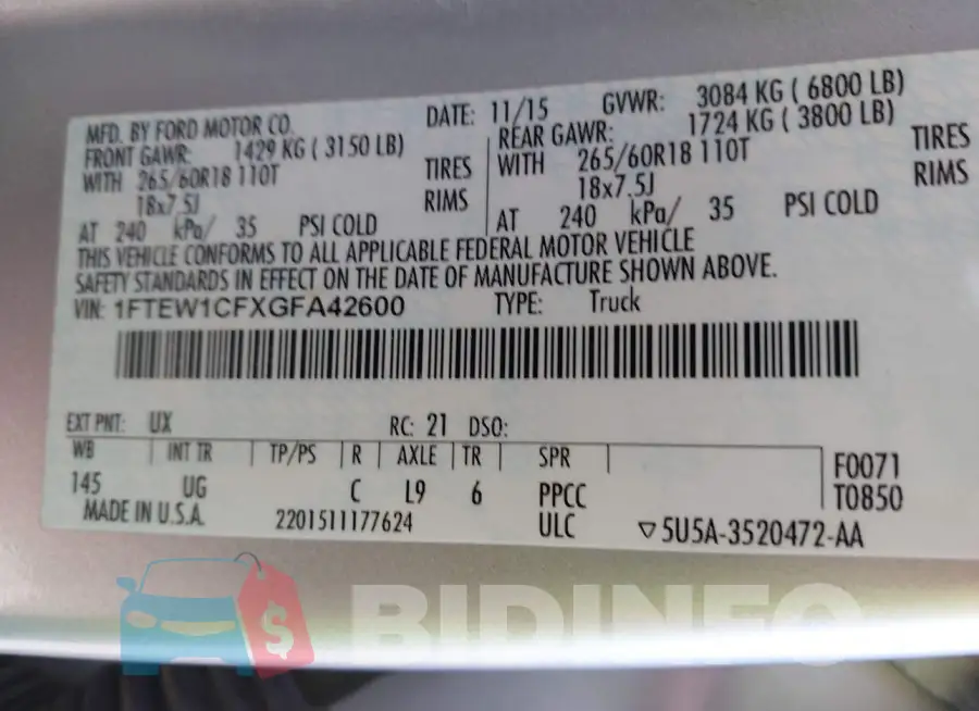 1FTEW1CFXGFA42600 Photo# 9
