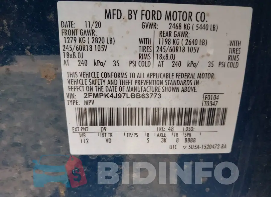 2FMPK4J97LBB63773 Photo# 9