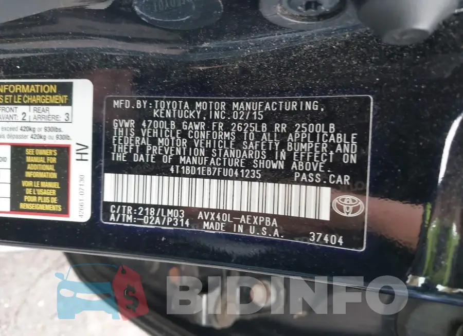 4T1BD1EB7FU041235 Photo# 9